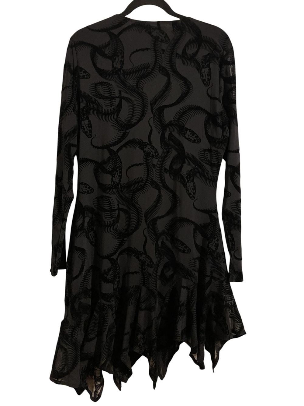 DISTURBIA Paleo Flocked Mesh Skeletal Snake Asymmetric Hanky Hem Mini Dress 14 - Picture 2 of 6